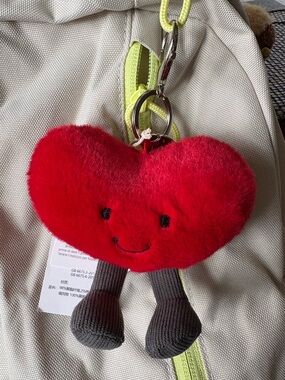 Red heart keychain bag charm with smiley face #kawaii #heart #keychain